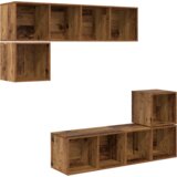 vidaXL Set TV komoda s pohranom 4 pcs Staro drvo 37 x 37 x 142.5 cm | shoptok.hr