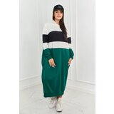 Kesi Three-color hooded dress ecru + black + dark green | shoptok.hr