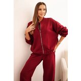 Polski Women's cotton set with wide legs and zip-up hoodie burgundy Cijene