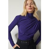 Happiness İstanbul Women's Purple Shirred Detail Standing Collar Sandy Blouse cene