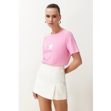Trendyol Pink 100% Cotton Star Printed Regular/Normal Pattern Crew Neck Knitted T-Shirt cene