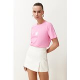 Trendyol Pink 100% Cotton Star Printed Regular/Normal Pattern Crew Neck Knitted T-Shirt
