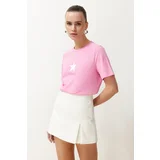 Trendyol Pink 100% Cotton Star Printed Regular/Normal Pattern Crew Neck Knitted T-Shirt