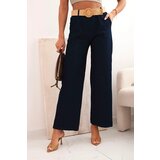 Kesi Włoski Women's cotton trousers with wide legs and a belt dark denim | shoptok.hr