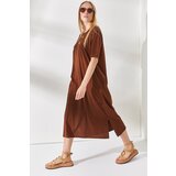 Olalook Women's Bitter Brown Side Slit Oversize Cotton Dress | Shoptok.si