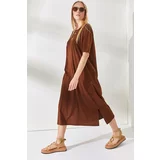 Olalook Women's Bitter Brown Side Slit Oversize Cotton Dress