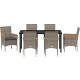 vidaXL set za blagovanje s 7 dijelova s jastučićima sivi polirattan, vrtni stol crni 160x80x73 cm kaljeno staklo | shoptok.hr