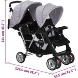 vidaXL Tandemska dječja kolica čelična sivo-crna | shoptok.hr
