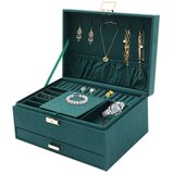 LEAN 31056 zelena baršunasta kutija za nakit s ladicom, pretincima i ključem – 24,5 × 17 × 11,5 cm | shoptok.hr