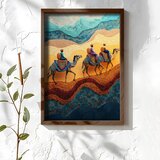Wallxpert uramljena MDF slika NAL097-46, karavan kamila na šarenim slojevima peska u tirkiznim i oker tonovima, 35,5 x 47 cm | Eponuda.com