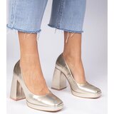 D/CEO marka niezdefiniowana Gold square-toe pumps on a massive heel Irenois | Shoptok.si