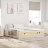  Otomanski okvir kreveta s madracima krem 200x200cm od tkanine | Eponuda.com