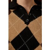 Women's Black Biscuit Polo Neck Diamond Patterned Knitwear Sweater | Shoptok.si