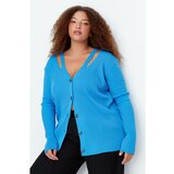 Trendyol Curve Blue V-Neck Band Detailed Buttoned Knitwear Cardigan Cene