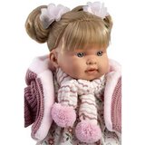  Llorens: Jokajoča dojenčka Alexandra, visoka 42 cm, s cucljem, v roza pleteni jakni in cvetličnem krilu. | Shoptok.si