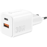 forcell GaN III 30W omrežni polnilnik z USB-C + USB vratom v mini formatu, Bela, (5000007957) | Shoptok.si