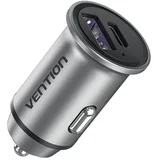 Auto punjač USB-A USB-C 30W sivi