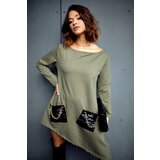 Fasardi Asymmetrical dress with khaki chains
