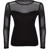 Trendyol Curve Black Sweetheart Neck Tulle Detailed Knitted Blouse | Shoptok.si