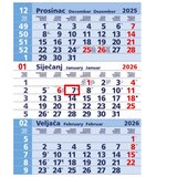  KALENDAR ZIDNI TRODIJELNI MODRI - NESPIRALIRANI * DO ISTEKA ZALIHA Cene