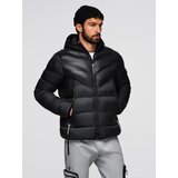 Ombre Men's long quilted jacket with large pockets - beige Cene