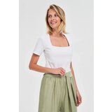 Marisse White Diamond Neckline Blouse Cene