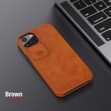 Nillkin Qin Leather Pro preklopna torbica z zaščito za kamero za iPhone 13 - rjava | Shoptok.si