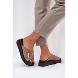 Zazoo Ladies Suede Slippers With Buckle On Platform Beige 3019 | Shoptok.si