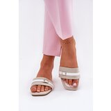Boto Flat Ladies Slippers With Strap And Buckle Beige-White Zilina | Shoptok.si