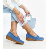 Gemre Blue Suede Wedge Loafers Sakena | Shoptok.si
