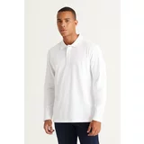 AC&Co / Altınyıldız Classics Men's White Standard Fit Normal Cut 3 Thread Fleece 100% Cotton Polo Neck Sweatshirt