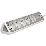 Estilo stenski/kotni podaljšek, 6 vtičnic, 2xUSB, 3,1 A, kabel H05VV-F 3G1,5, 2m, srebrno/bel 4007123672837