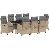 vidaXL 9-delni vrtnarski jedilni set z blazinami bež poli ratan, (22086882) | Shoptok.si