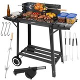 Kaminer vrtni roštilj na ugljen s ražnjem (rotisserie), poklopcem i policama 93x41x86 cm | Shoptok.si