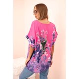 Kesi Włoski Women's cotton blouse with floral print and short sleeves pink | shoptok.hr