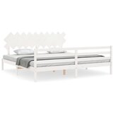 The Living Store Posteljni okvir z vzglavjem bel 200x200 cm trden les - Posteljni Okvir, (21525457) | Shoptok.si