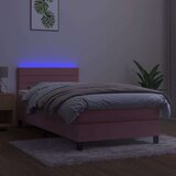 vidaXL Box spring postelja z vzmetnico LED roza 80x200 cm žamet, (20724422) | Shoptok.si