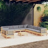 The Living Store Vrtna sedežna garnitura 12-delna s sivimi blazinami borovina - Vrtna Sedežna Garnitura, (21422827) | Shoptok.si