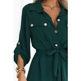 numoco basic 531-7 Midi shirt dress with gold buttons and tie detail - green | Shoptok.si