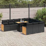 vidaXL 11-dijelni set vrtnih sofa poliratan i bagrem s jastucima crni | shoptok.hr