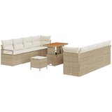 vidaXL 11-dijelni vrtni sofa set s jastučićima bež poli ratan akacija, 2-sjedalni vrtni kauč s pohranom i jastučićima bež poli ratan, 3-dijelni vrtni set za blagovanje s jastučićima bež poli ratan akacija Cijene
