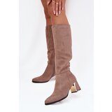Boto Women's Heeled Boots with Gold Element Beige Nivarae | Shoptok.si
