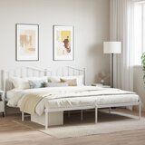 Maison Chic Kovinski Posteljni okvir - Dvoposteljna postelja - Zakonska postelja z vzglavjem bel 193x203 cm, (21693420) | Shoptok.si