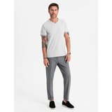 Ombre Men's T-shirt with contrasting inserts and crew neckline - light grey | Shoptok.si