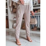 DStreet Spodnie damskie casualowe z kwiatami LEGISSA dresowe cappuccino | Shoptok.si