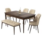 Hanah home trpezarijski set Pir, sto, 4 stolice i klupa, ploča u dekoru drveta Baroque, krem tkanina Babyface | Eponuda.com