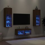  The Living Store Stenske TV omarice z LED lučkami 4 kosi rjavi hrast - Stenska TV Omarica, (21555262) Cene