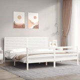 vidaXL Posteljni okvir z vzglavjem bel 200x200 cm trden les | Shoptok.si