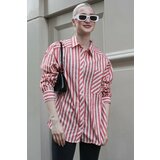 Madmext Women's Red Striped Oversize Shirt Mg1729 Cene
