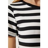  Women's Black and White Crew Neck Striped Knitted Dress | Eponuda.ba